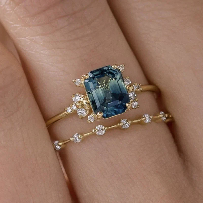 Crystal Blue Shine Ring Set | Gold Maya Henry Jewelry