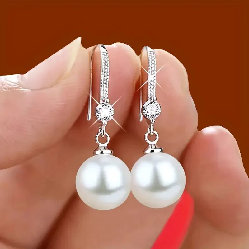 Lustrous Zirconia Pearl Drop Earrings | White Gold Maya Henry Jewelry