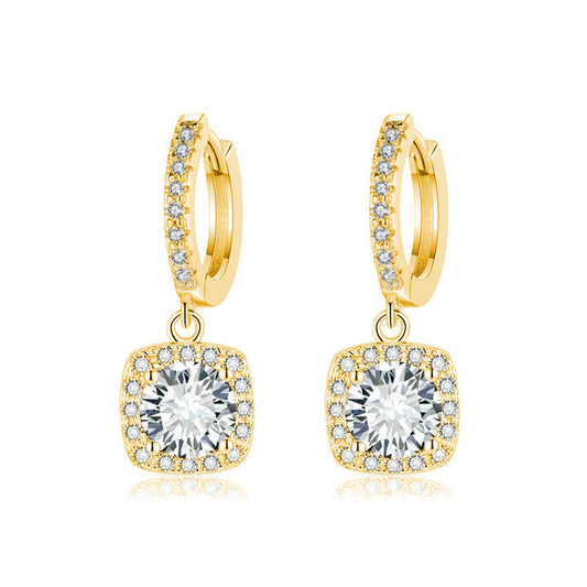 Square Halo Drop Earrings | Gold Maya Henry Jewelry