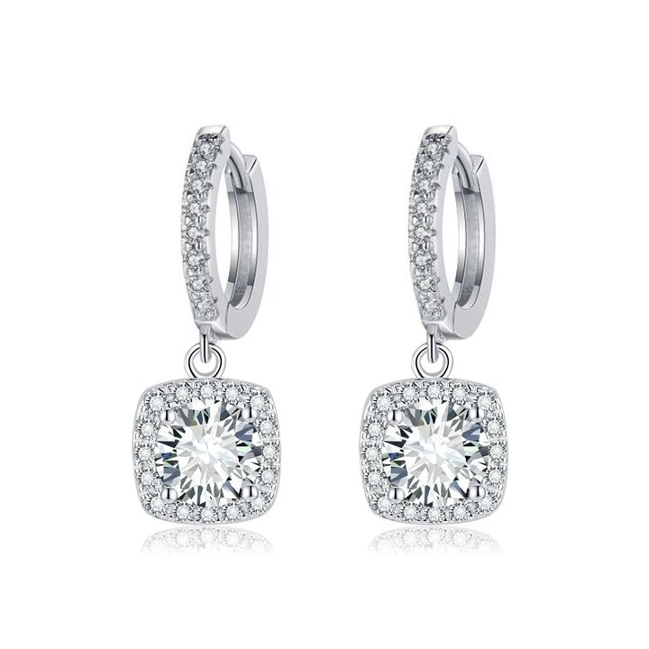 Square Halo Drop Earrings | White Gold Maya Henry Jewelry