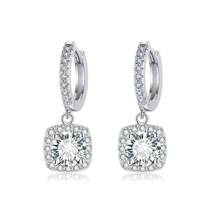 Square Halo Drop Earrings | White Gold Maya Henry Jewelry