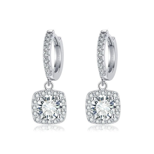 Square Halo Drop Earrings | White Gold Maya Henry Jewelry