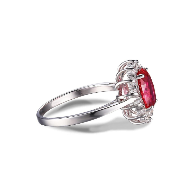 Classic Ruby Halo Ring | White Gold Maya Henry Jewelry