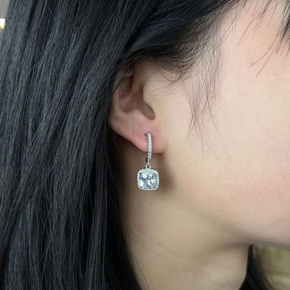 Square Halo Drop Earrings | White Gold Maya Henry Jewelry