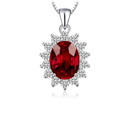 Classic Ruby Halo Necklace | White Gold Maya Henry Jewelry