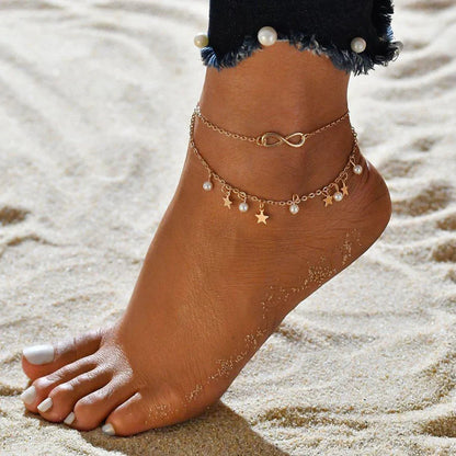 Infinity Anklet Bracelet + Pearls and Stars | Gold Maya Henry Jewelry