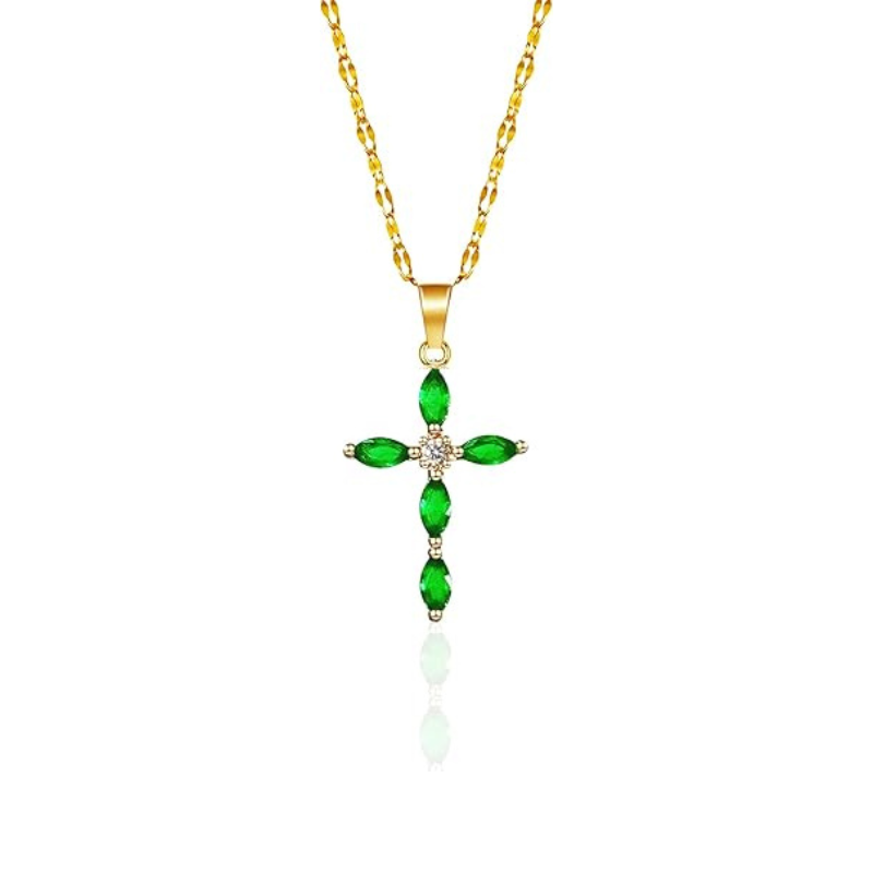Emerald Cross Necklace | Gold Maya Henry Jewelry