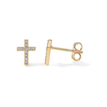Paved Cross Studs | Gold Maya Henry Jewelry