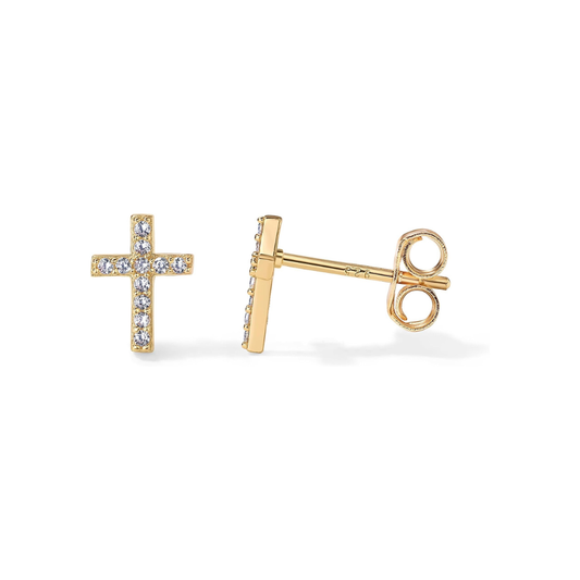 Paved Cross Studs | Gold Maya Henry Jewelry